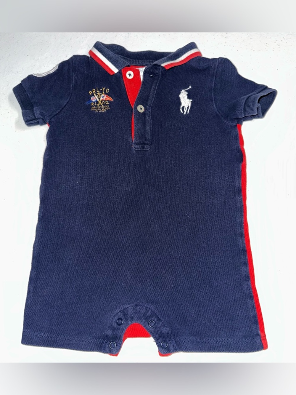 Ralph Lauren Navy and Red Baby Polo Romper